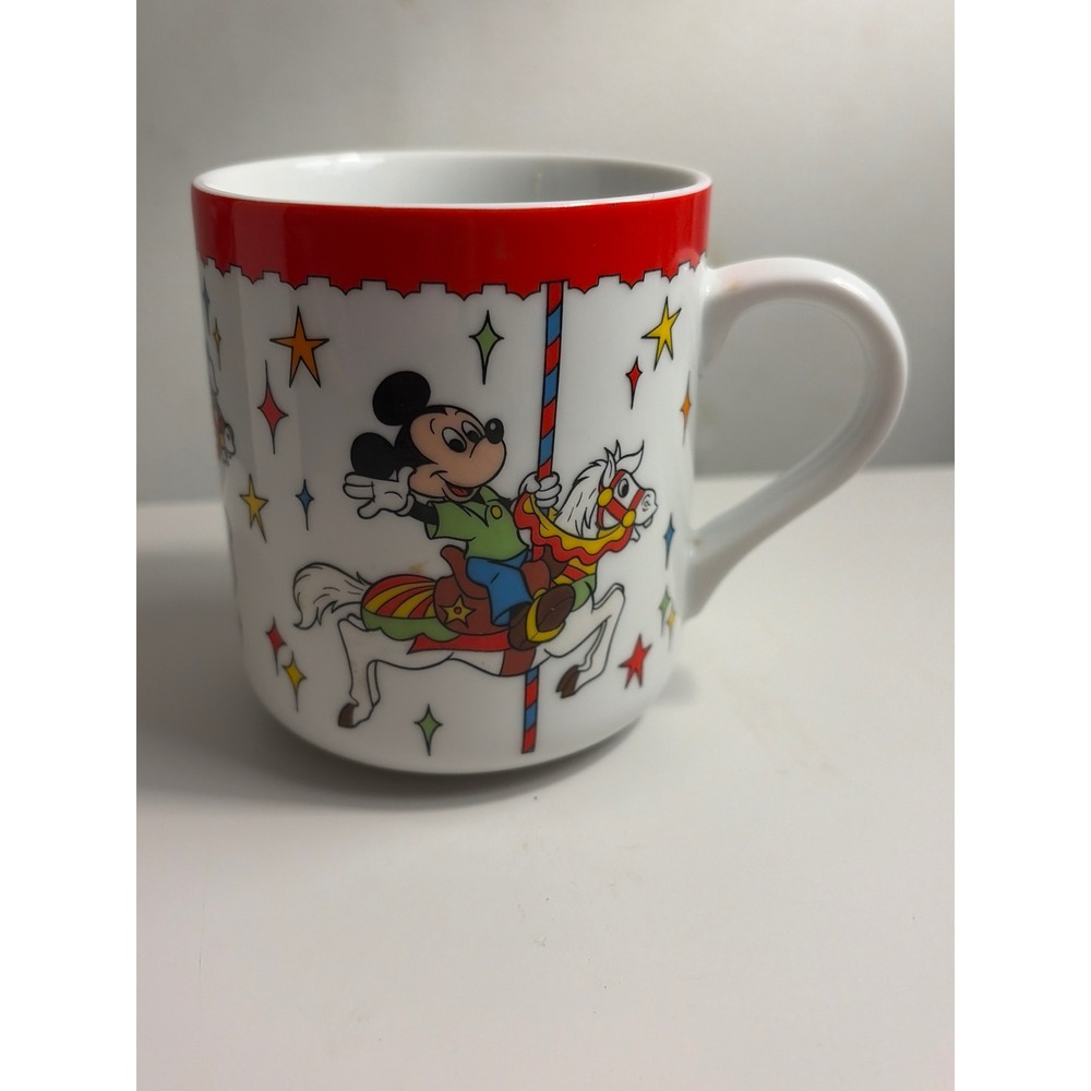 Vintage Disney Mickey Minnie Donald Carousel Horse Mug Disneyland World Japan